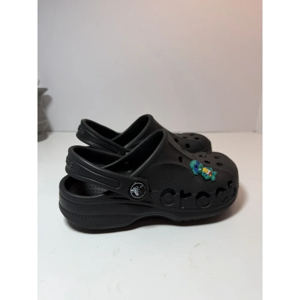 Crocs Classic Black Clog Size C12 Toddler With Leonardo TMNT Jibbitz Charm